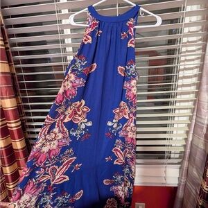 Floral Blue Halter Dress Large